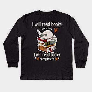 I Will Read Books Here Or There I Will Read Books Everywhere Funny Reading cat T-shirt Gift For Men Women Kids Long Sleeve T-Shirt